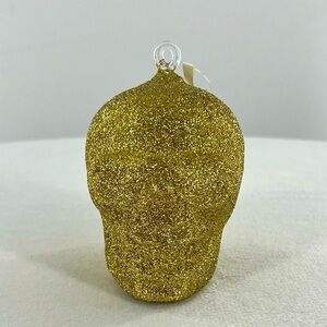 NWT Neiman Marcus Gold Glitter Skull Ornament